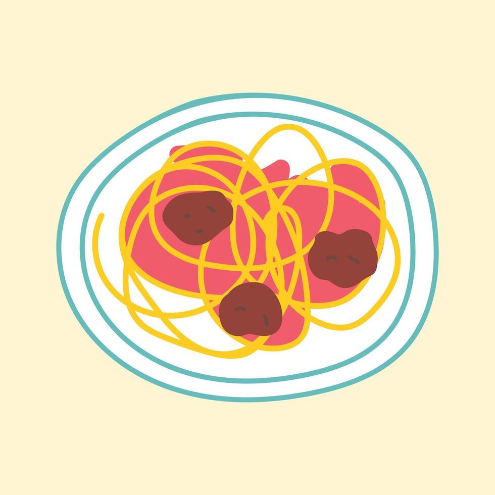 Italian dish - spaghetti and meatballs. illustration. Concept for cafe, restaurant. vector