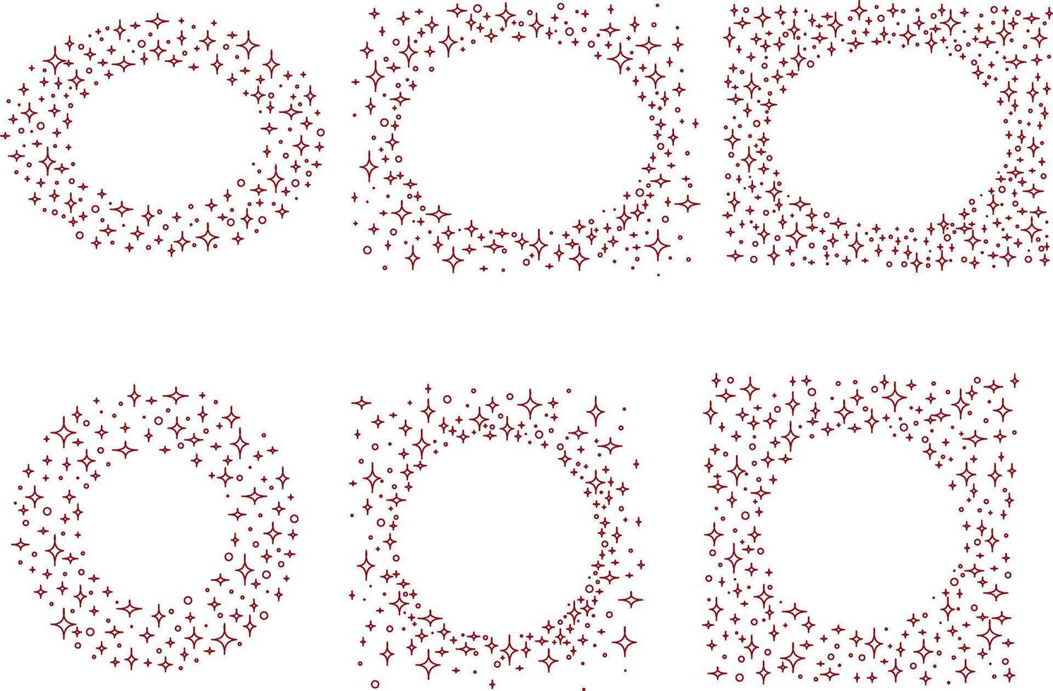 Modern minimalistic oval and circle round frames with stars set. graphic templates Trendy linear geometric shapes for design vector