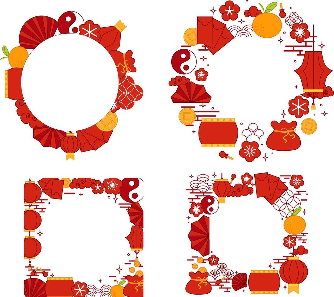 Chinese Lunar New Year illustration set. circle round frames templates graphic set vector