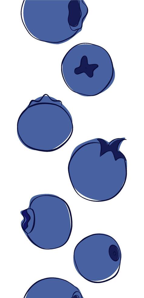 Graphic line natural seamless border vertical pattern. Blue berries, whortleberry, huckleberry, hurtleberry, blaeberry vector