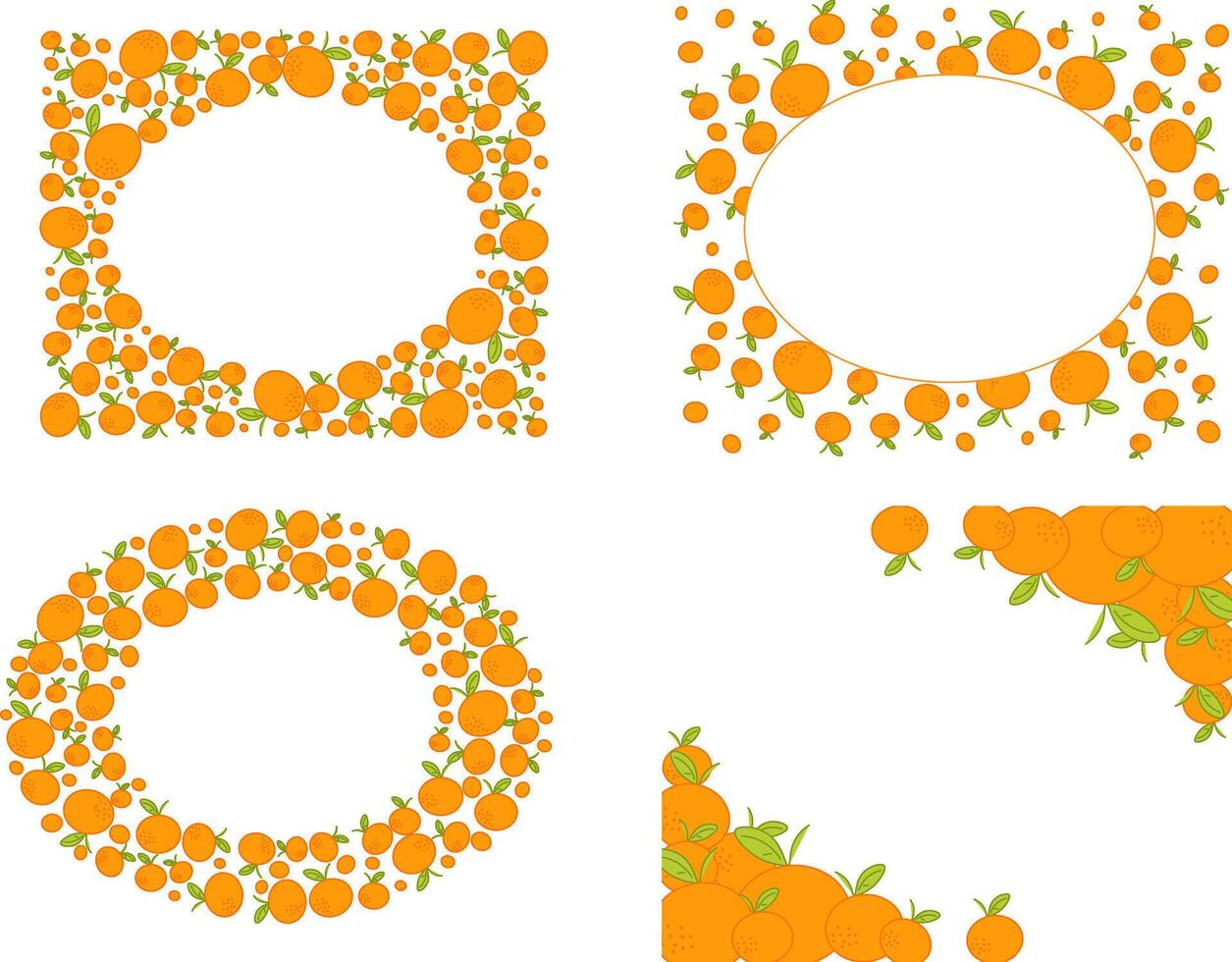 mandarin orange oval frame set. Simple illustration of a citrus and cross section. Seasonal fruit decoration. , graphic logo text material. vector