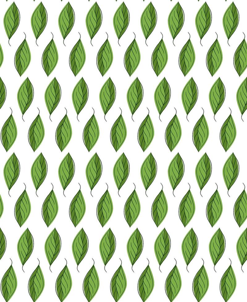 Decorative ornamental seamless spring pattern. graphic line Endless elegant texture with green leaves. Template for design fabric, backgrounds, wrapping paper, package, covers vector