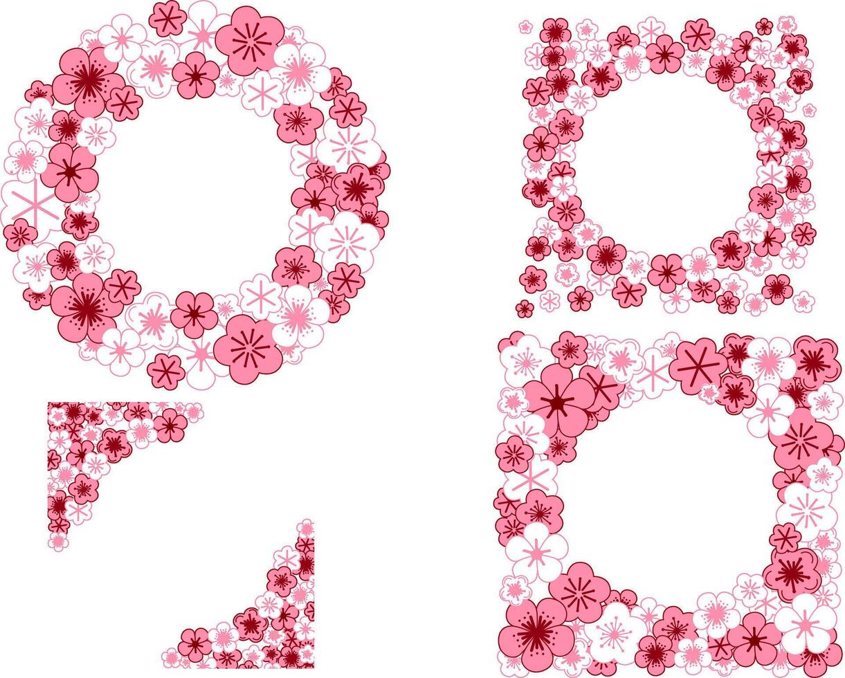 Sakura cherry blossom circle round frame set. graphic templates on transparent background vector