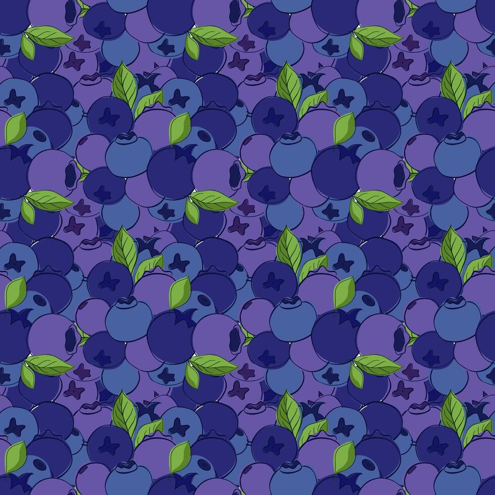 seamless close pattern with blueberries. Graphic line illustration with berries and leaves. whortleberry, huckleberry, hurtleberry, blaeberry vector