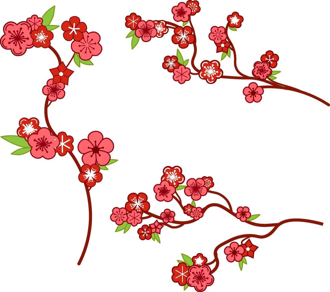 pink cherry flower sakura illustration. White and pink blossom on branch set. graphic illustration on transparent background vector