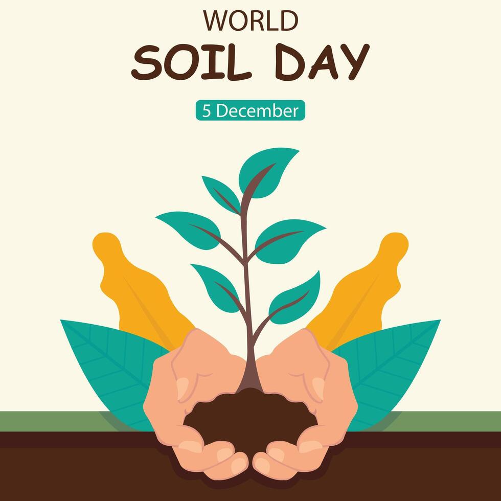 illustration graphic of pair of hands picking up soil and plants in the garden, perfect for international day, world soil day, celebrate, greeting card, etc. vector