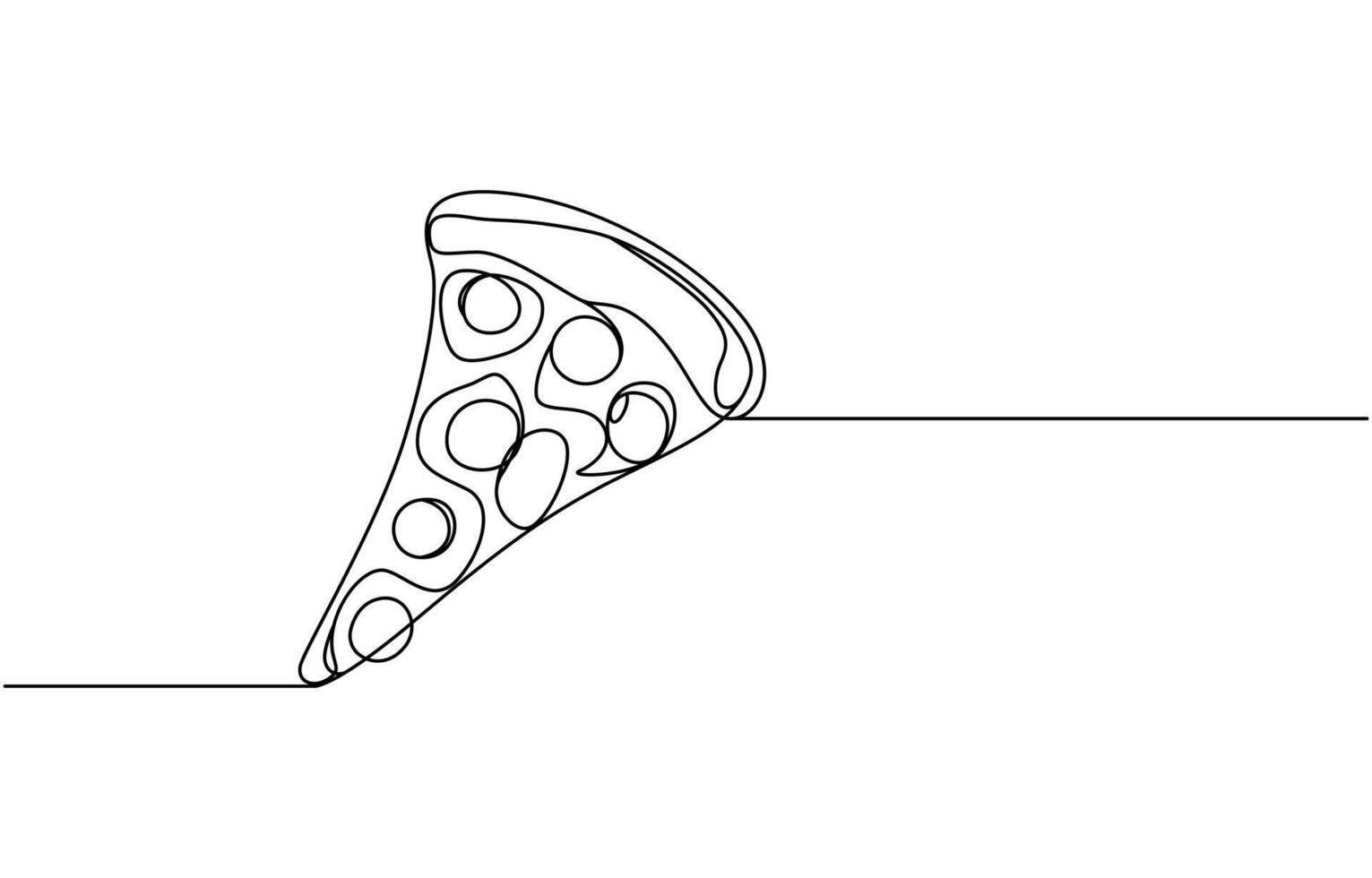Continuous one line drawing or illustration of slice of pizza on white background vector