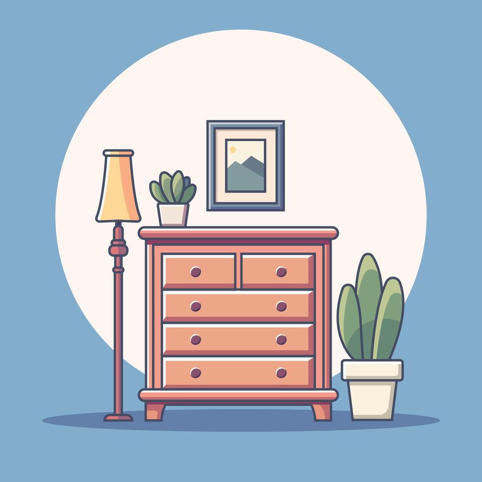 chest of drawers home decorations Cartoon Icon Illustration. interior Icon Concept Isolated Premium . Flat Cartoon Style vector