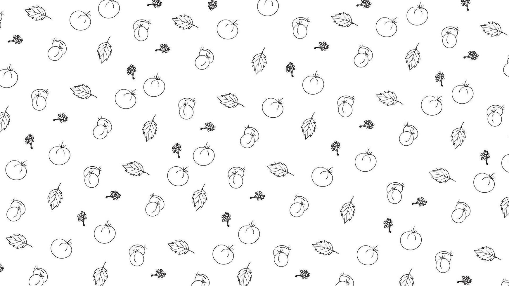 hand draw pattern of tomato fruits and leaf background. vector