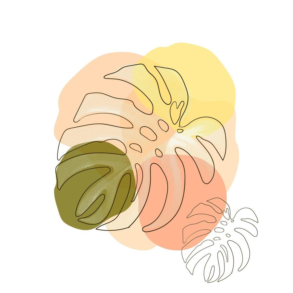 Monstera leaves on multicolor background. Hand drawn. vector