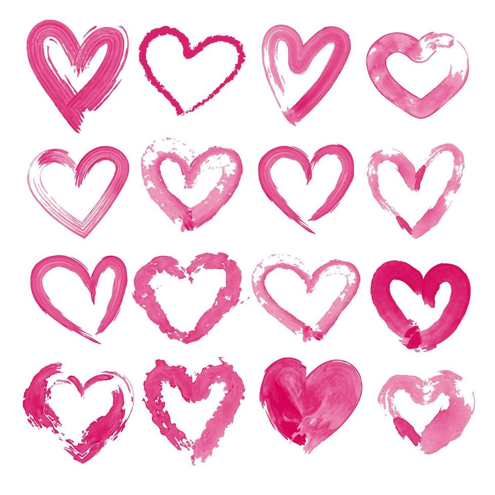 Watercolor hearts shapes set. Valentine's Day card templates, icons, signs, badges, design elements collection. Watercolor editable brushes grunge style collection.Hand brush drawn doodle heart vector