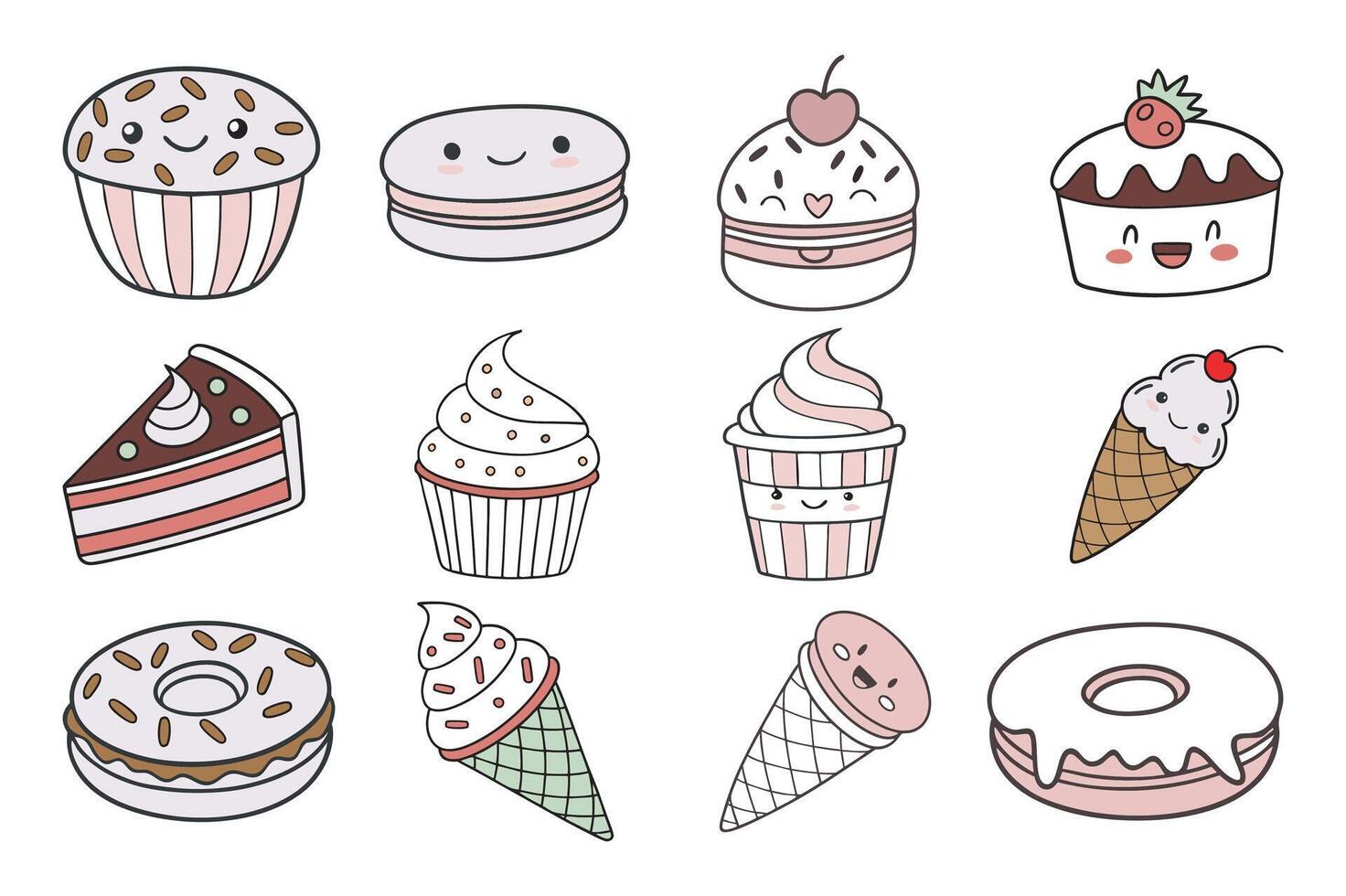 Delicious cake icon set vector