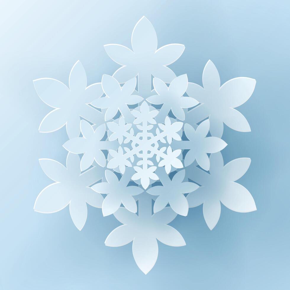 Paper cut 3d snowflake with shadow in the background. Winter design elements for presentation, banner, cover, web, flyer, card, sale, poster, slide and social media. vector