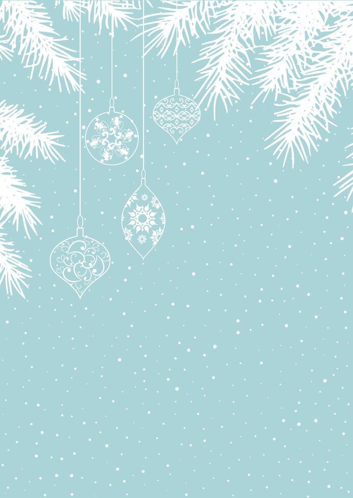 Decorative Christmas background with fir tree branches and hanging baubles vector