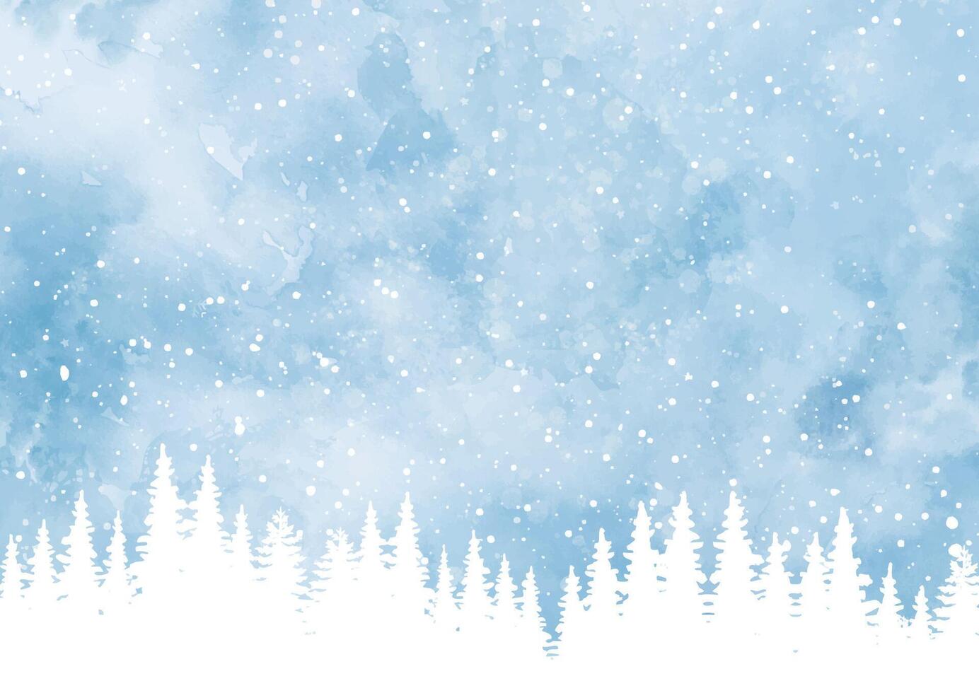 Hand painted watercolour background with Christmas tree snowy landscape vector