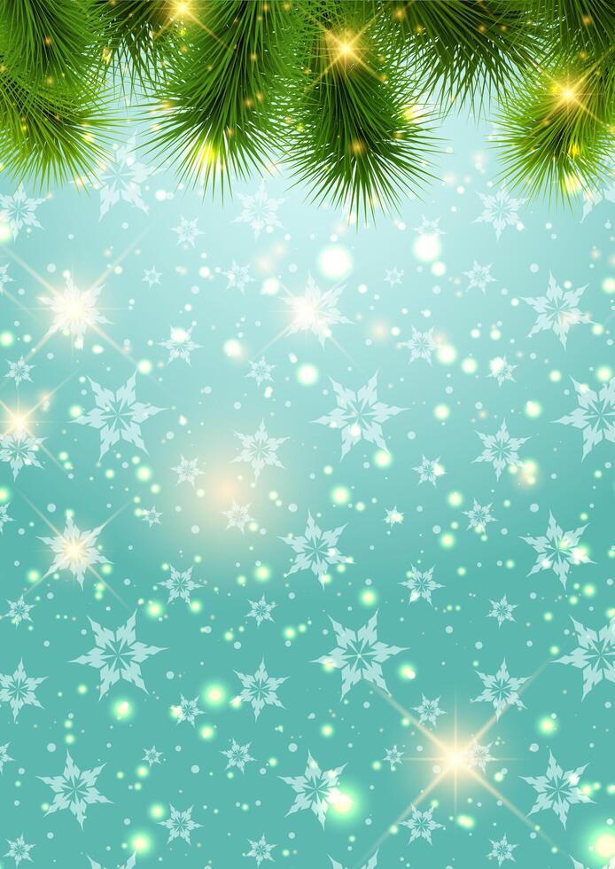 Christmas background with fir tree branches and snowflakes vector