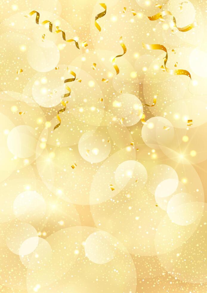 Golden Christmas background with streamers and confetti vector