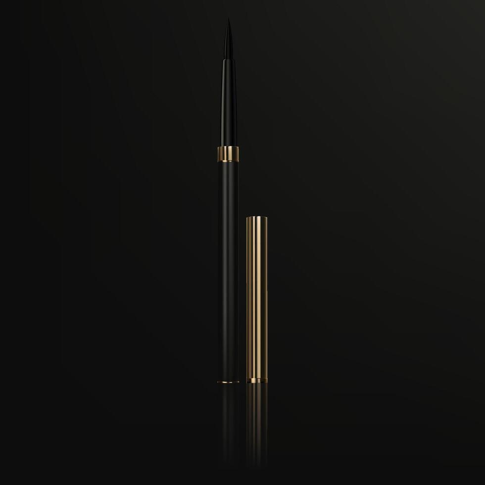 A luxurious 3D eyeliner pen with sleek black and metallic gold design. Ideal for beauty and fashion advertising. Not AI. vector