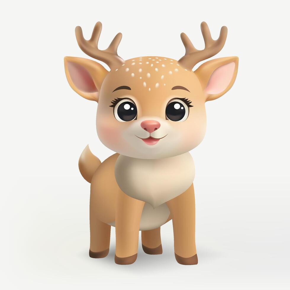 A 3D cute reindeer character with a pink nose, standing and smiling. Designed in a cartoon style, perfect for Christmas, banners, cards, winter decorations, posters, and holiday fliers. Not AI. vector