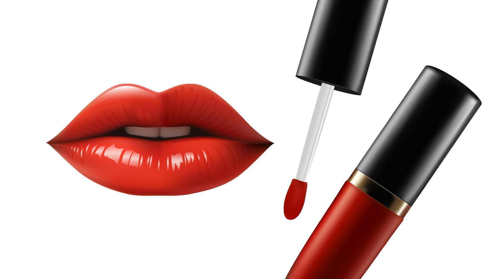 Red Lips 3d realistic with bright red lip gloss isolated on white. Realistic illustration vector
