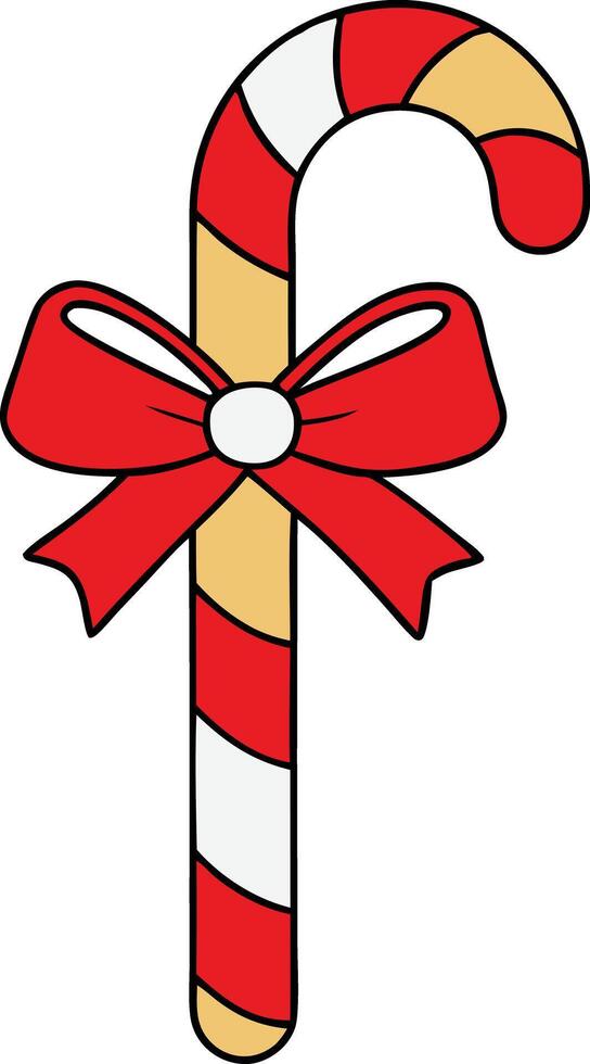 Christmas Candy Cane with Red Bow Festive Sweet Treat vector