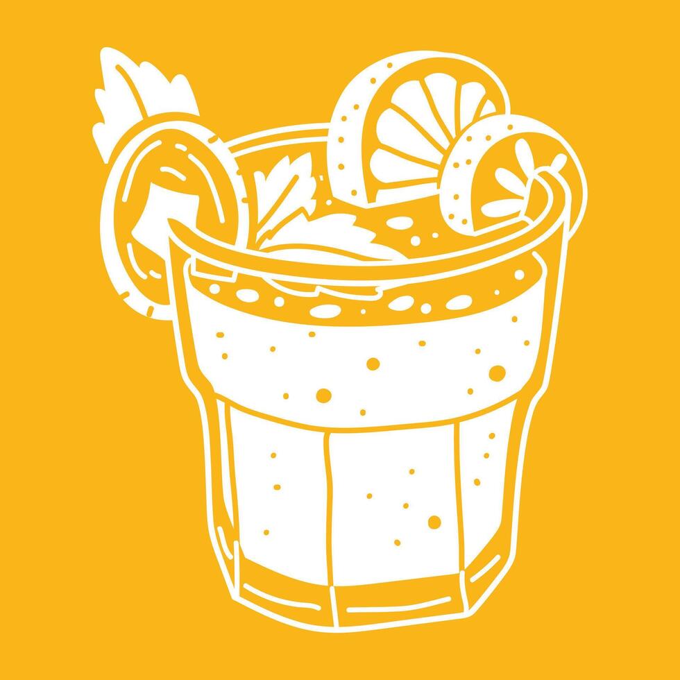 glass of carrot and banana smoothie with a piece of orange and mint. A spring soft drink with pieces of fruit in a flat style on a white . A glass glass with a refreshing drink. Isolated illustration vector