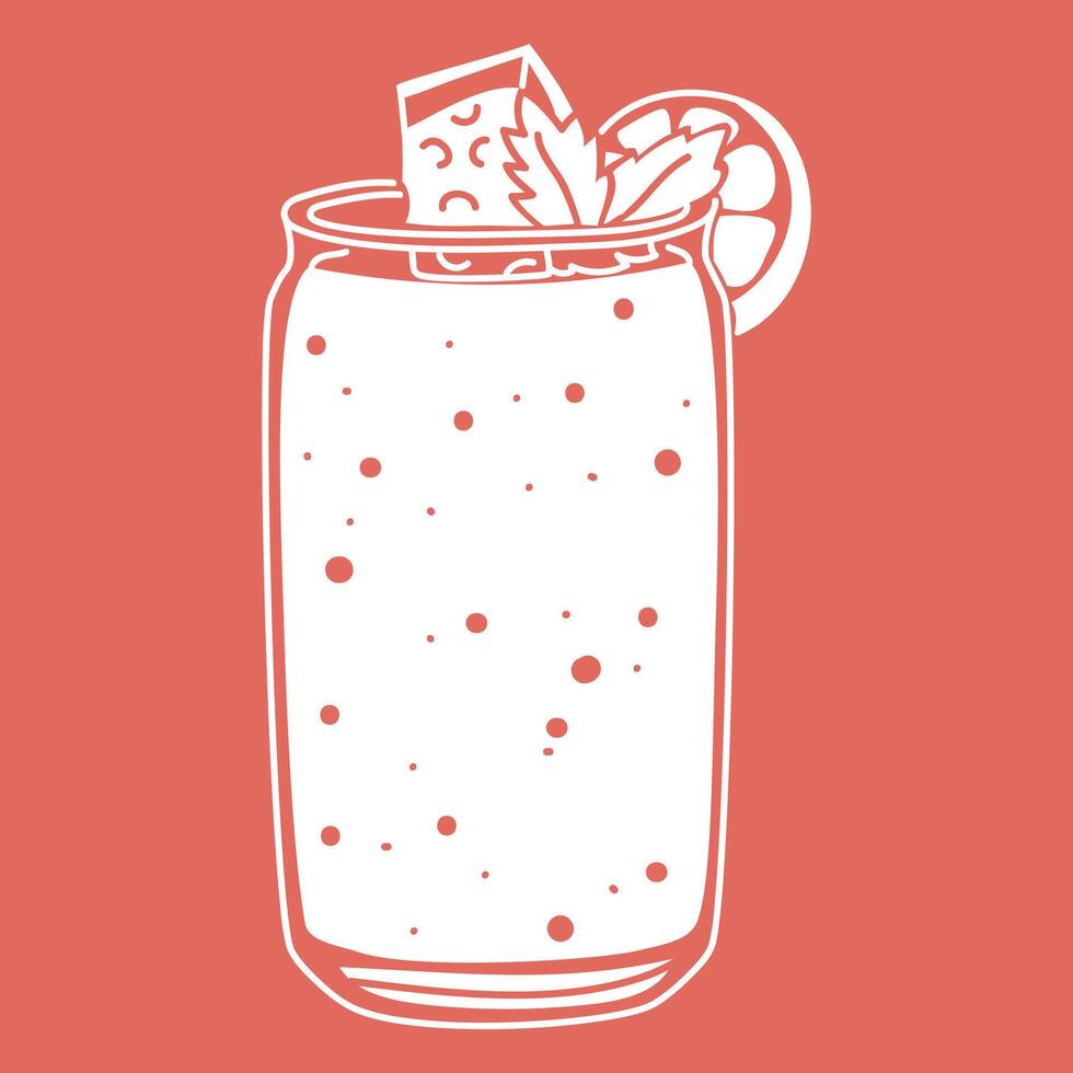 glass of watermelon-lime smoothie with mint on pink. white silhouette is soft summer thick cool drink of delicate color with pieces of fruit. Non-alcoholic cocktail on a white background. illustration vector