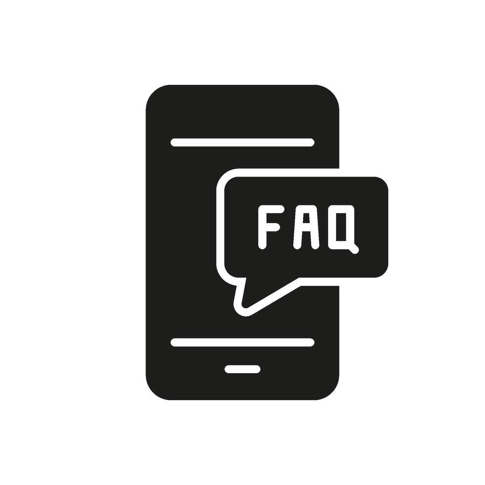 Mobile FAQ and Support Silhouette Icon for Customer Assistance and Help. Online Support and Communication Glyph Symbol. Isolated Illustration vector
