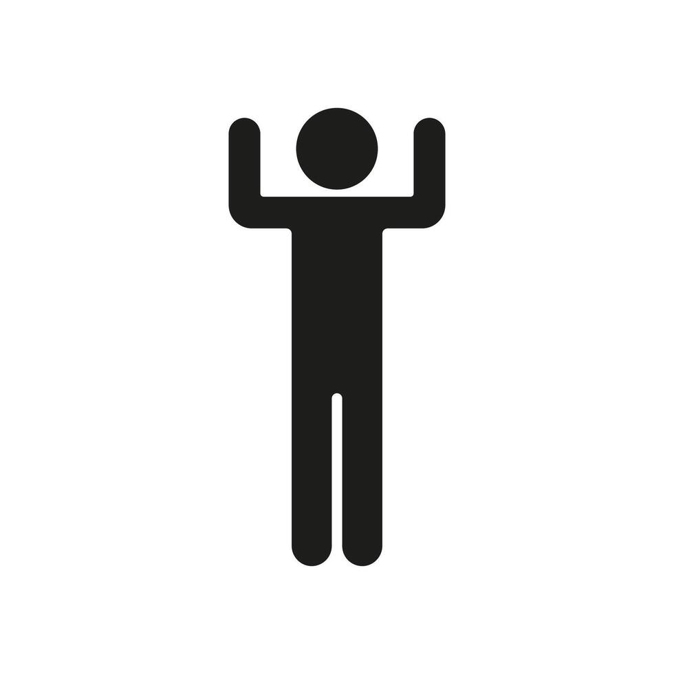 Human Figure with Raised Arms Silhouette Icon. Celebration or Victory Gesture Glyph Symbol. Stick Figure with Hands Up. Isolated Illustration vector