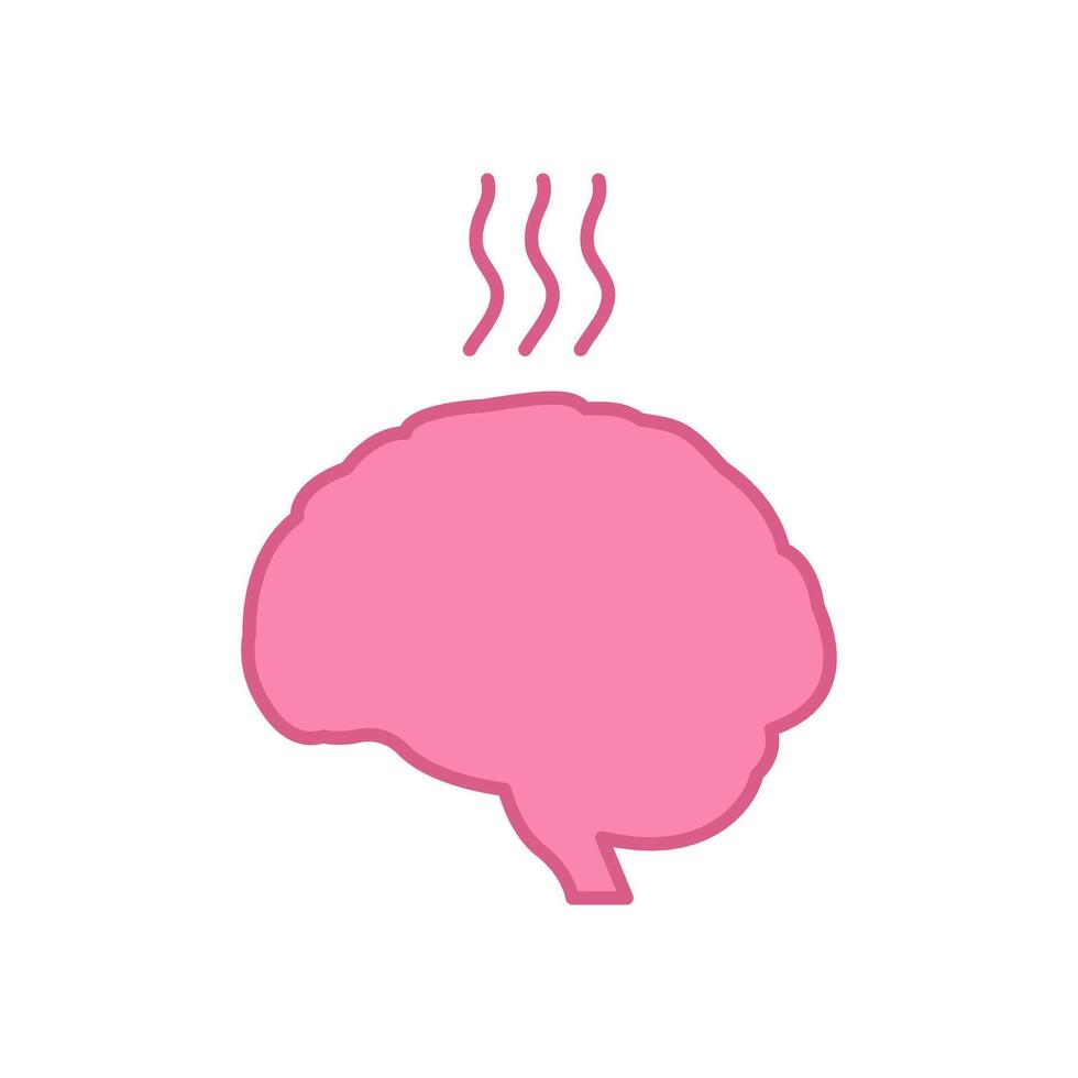 Pink Brain with Steam Icon. Mental Stress Concept Symbol. Burnout and Overheating Brain and Cognitive Pressure Sign. Isolated Illustration vector