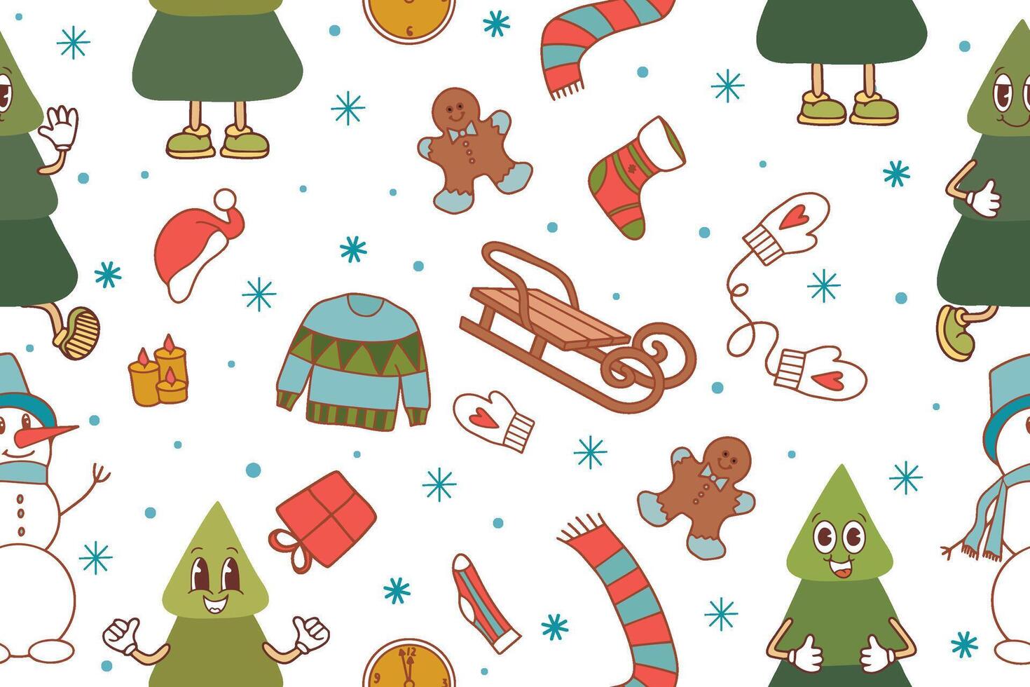 Merry Christmas, Happy New Year, Seamless Pattern Background. doodle illustration, thin line art sketch icons. Great choice for wrapping paper pattern. vector