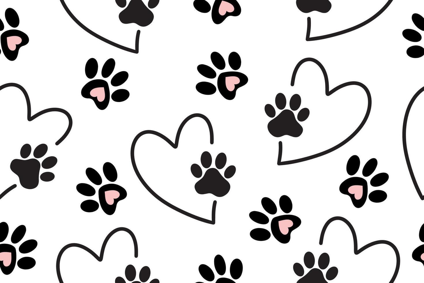 Seamless drawing of a pet's paw in the heart. A trace of a pet. The concept of love vector