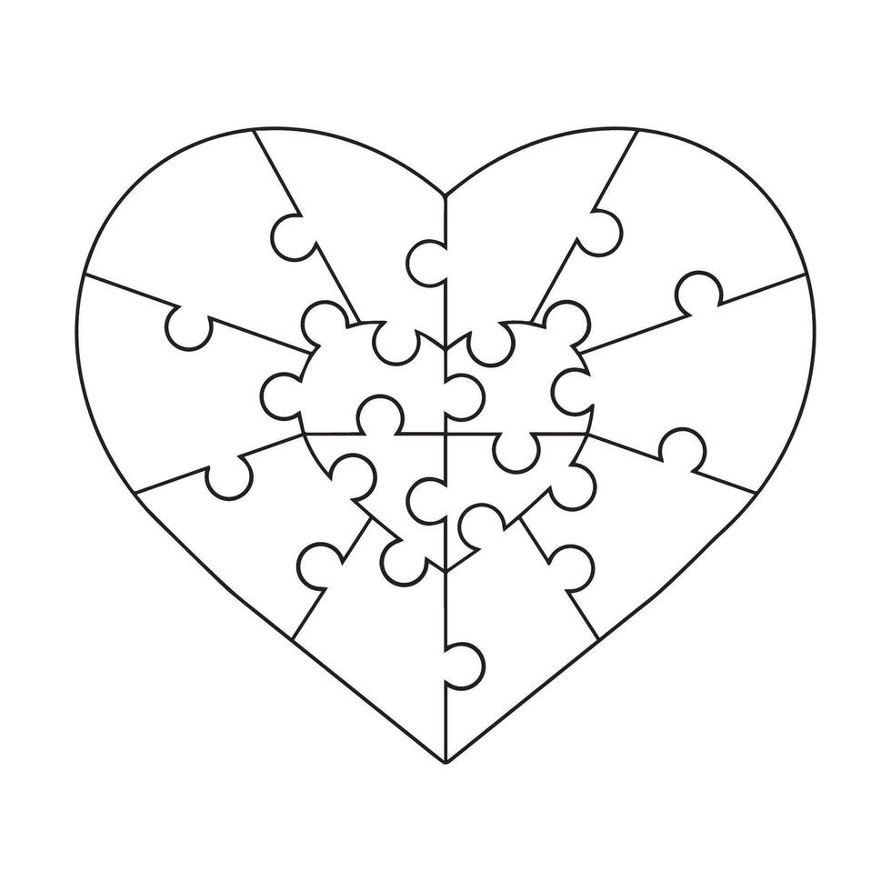 Heart is a symbol of love for Valentine's Day from black puzzles set jigsaw parts mosaic grid. White puzzles pieces arranged in a heart shape. illustration. illustration vector