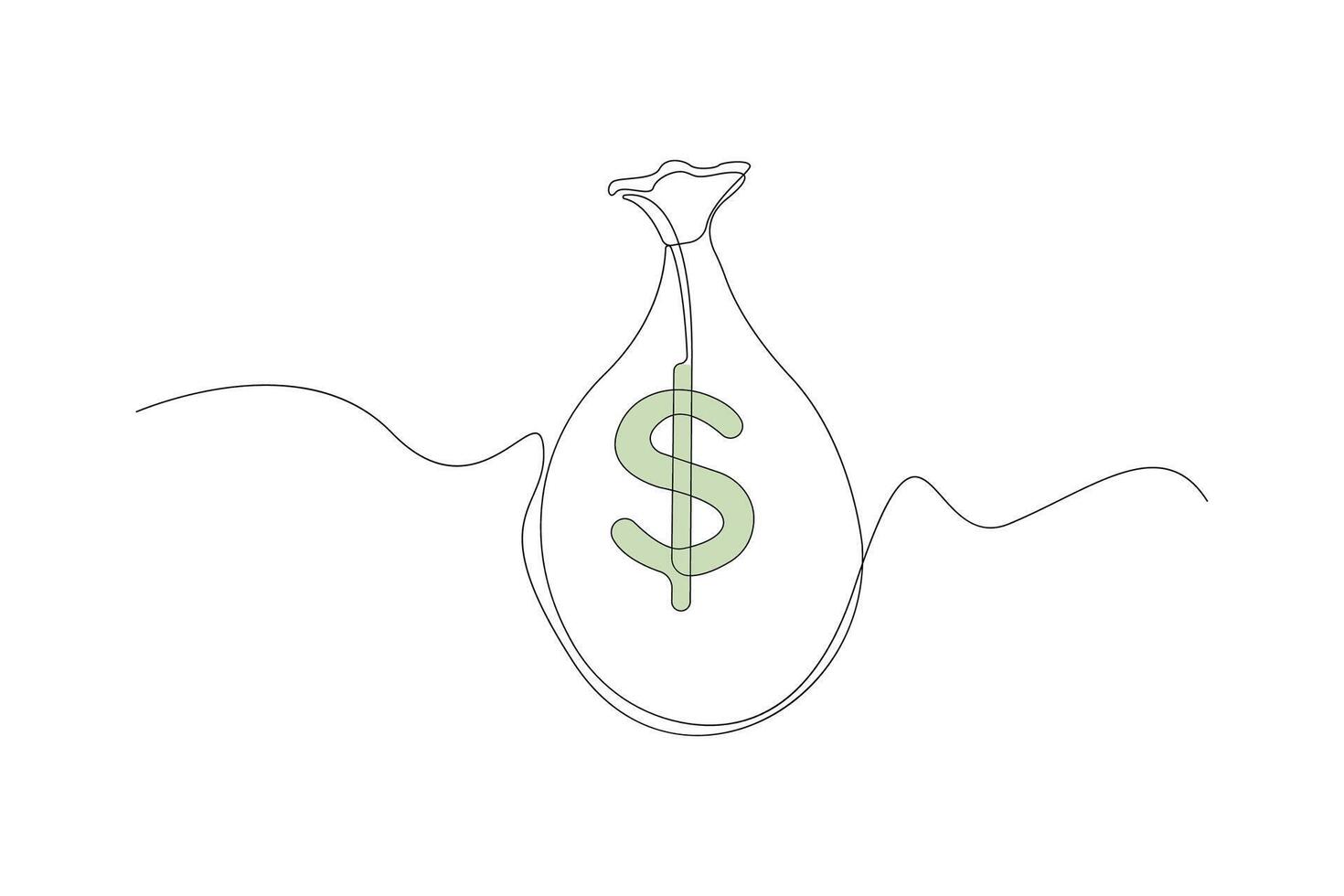 Bag of money one-line art drawing isolated on white background. vector