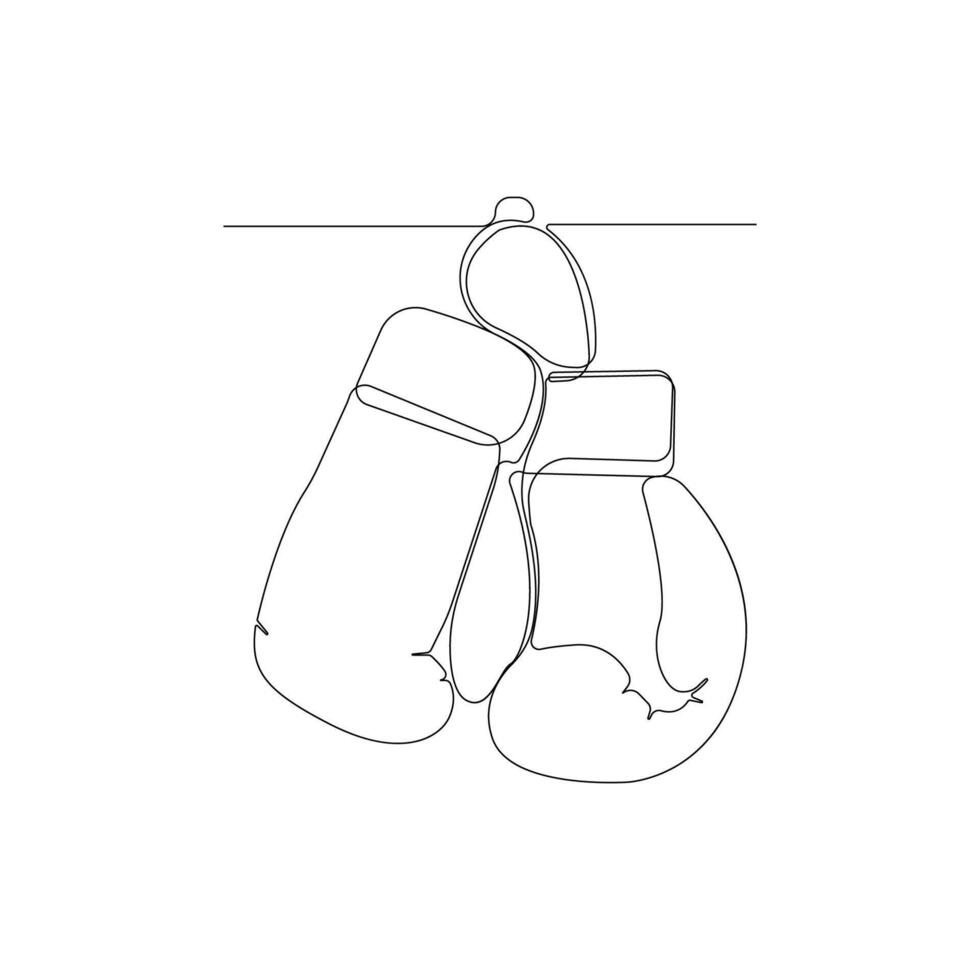 Hand-drawn hanging boxing gloves one-line art drawing. Boxing gloves continuous outline vector