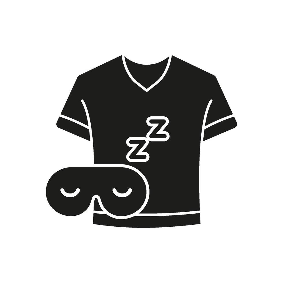 Pajama Shirt and Sleep Mask Silhouette Icon. Cozy Bedtime Outfit with Sleep Mask Glyph Symbol. Comfortable Bedtime Clothing and Mask. Isolated Illustration vector