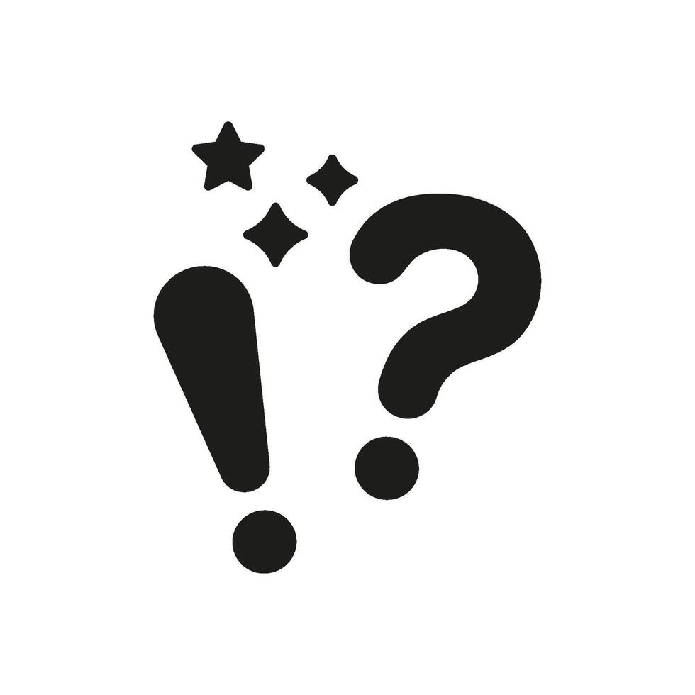 Exclamation And Question Mark With Stars Silhouette Icon. Surprise And Curiosity Glyph Symbol. Expression Of Shock And Wonder. Isolated Illustration vector