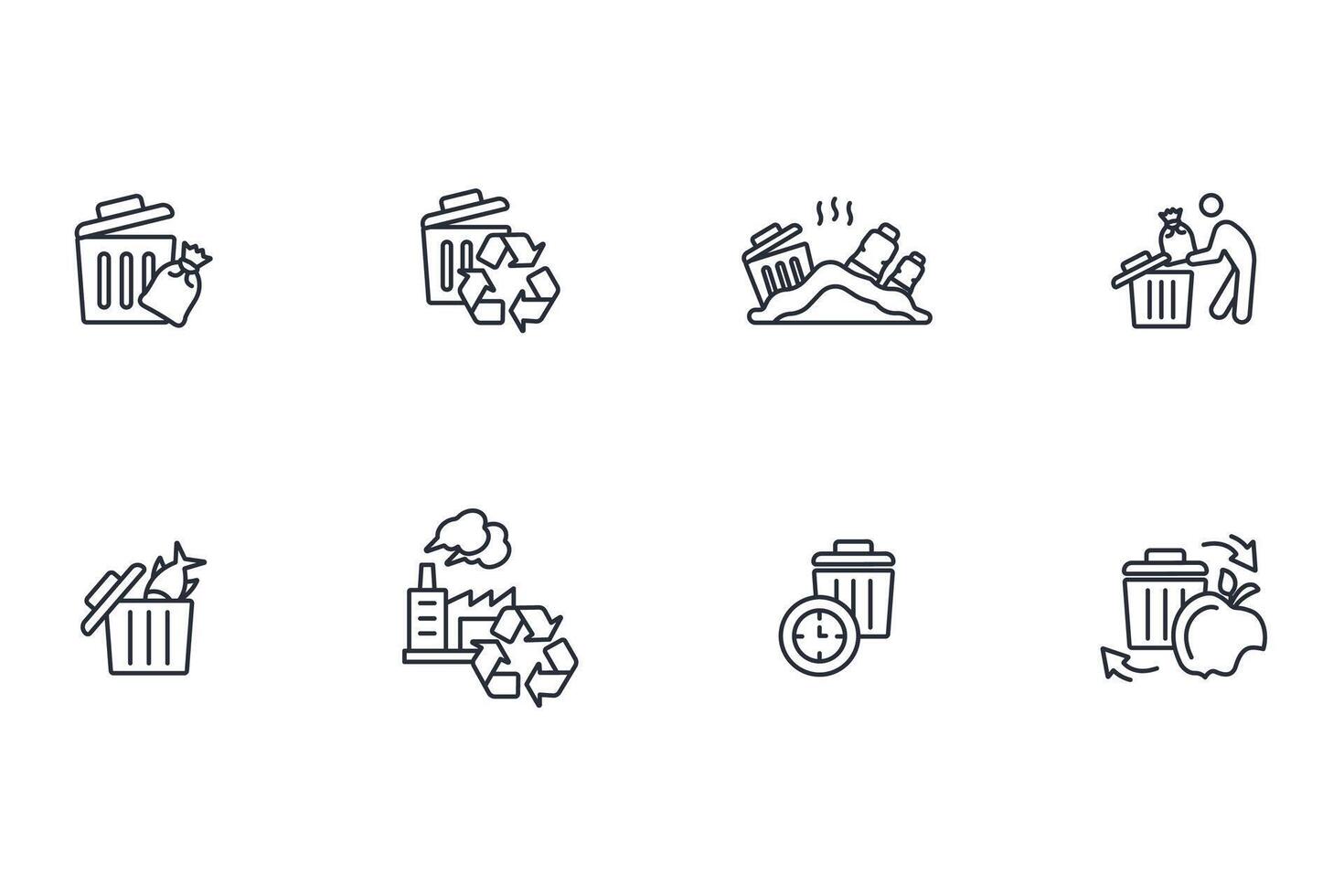 Waste icon set..Editable stroke.linear style sign for use web design,logo.Symbol illustration. vector