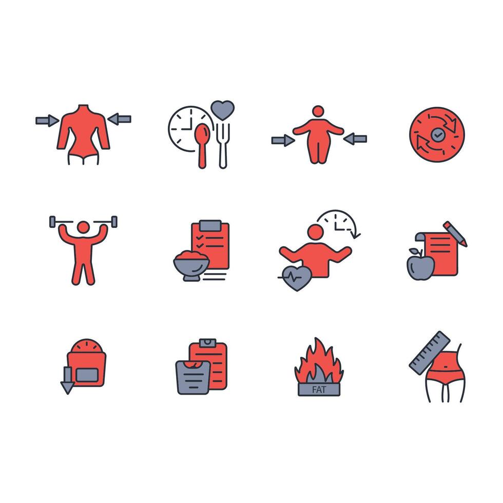 Weight loss icon set..Editable stroke.linear style sign for use web design,logo.Symbol illustration. vector