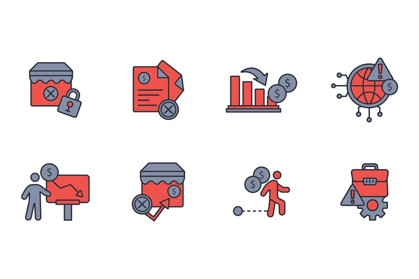 Business failure icon set..Editable stroke.linear style sign for use web design,logo.Symbol illustration. vector