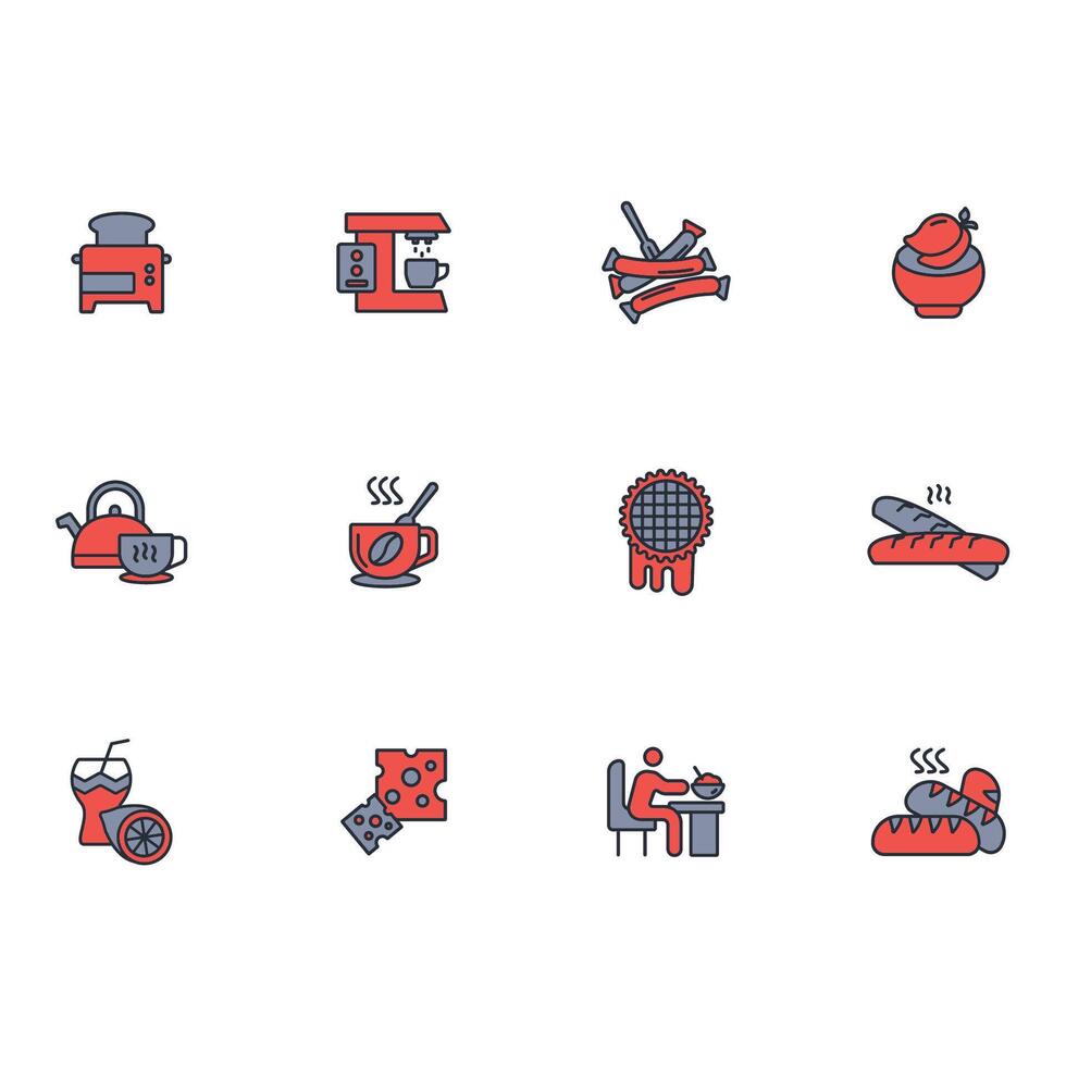 Breakfast icon set..Editable stroke.linear style sign for use web design,logo.Symbol illustration. vector