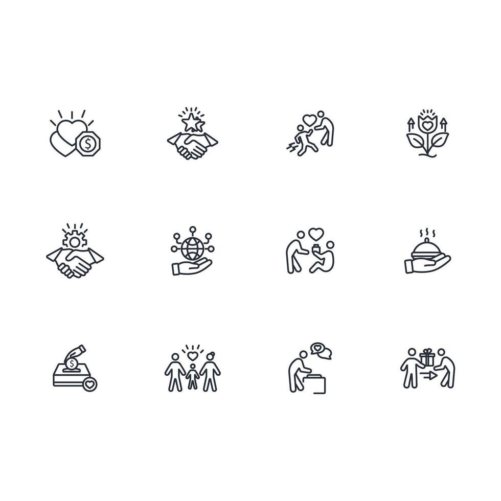 Altruism icon set..Editable stroke.linear style sign for use web design,logo.Symbol illustration. vector