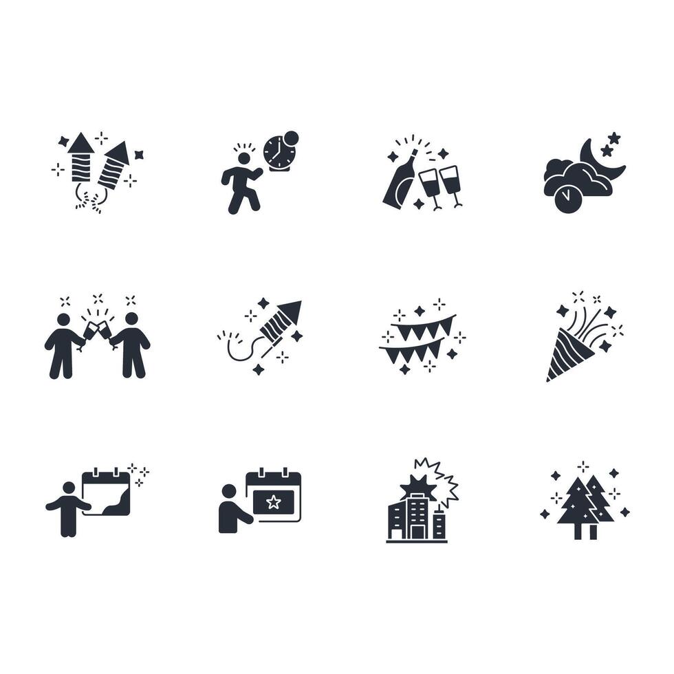 New year icon set..Editable stroke.linear style sign for use web design,logo.Symbol illustration. vector