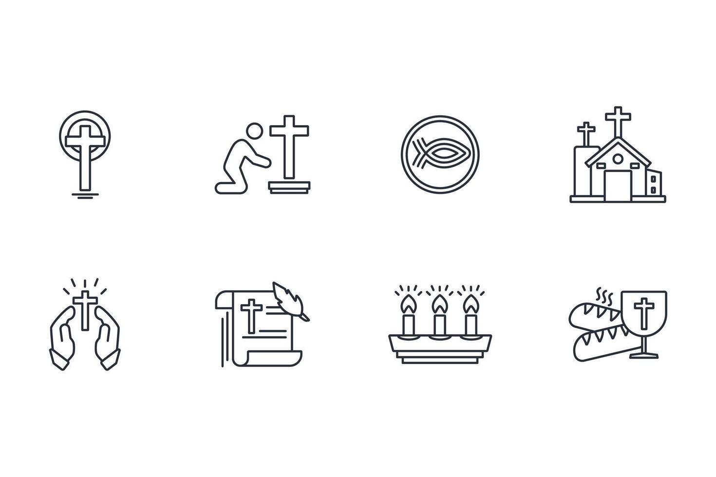 Christianity icon set..Editable stroke.linear style sign for use web design,logo.Symbol illustration. vector