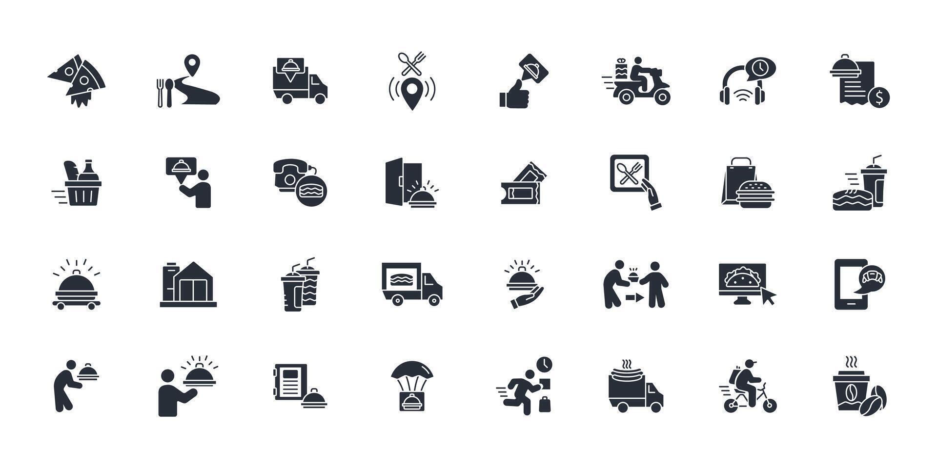 Food delivery icon set..Editable stroke.linear style sign for use web design,logo.Symbol illustration. vector