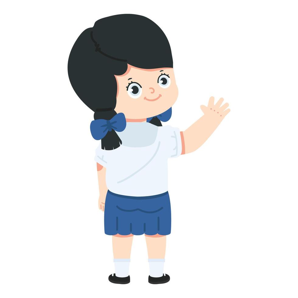 Kid student Back view look wave hands vector