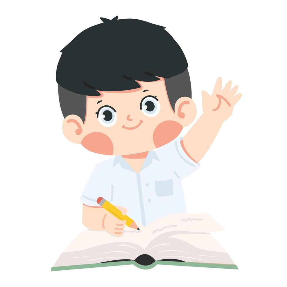 Kid raise hand to answer the question vector