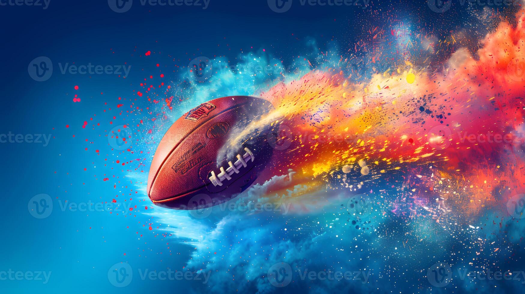 The ball is speeding of american football with colorful dust effect photo