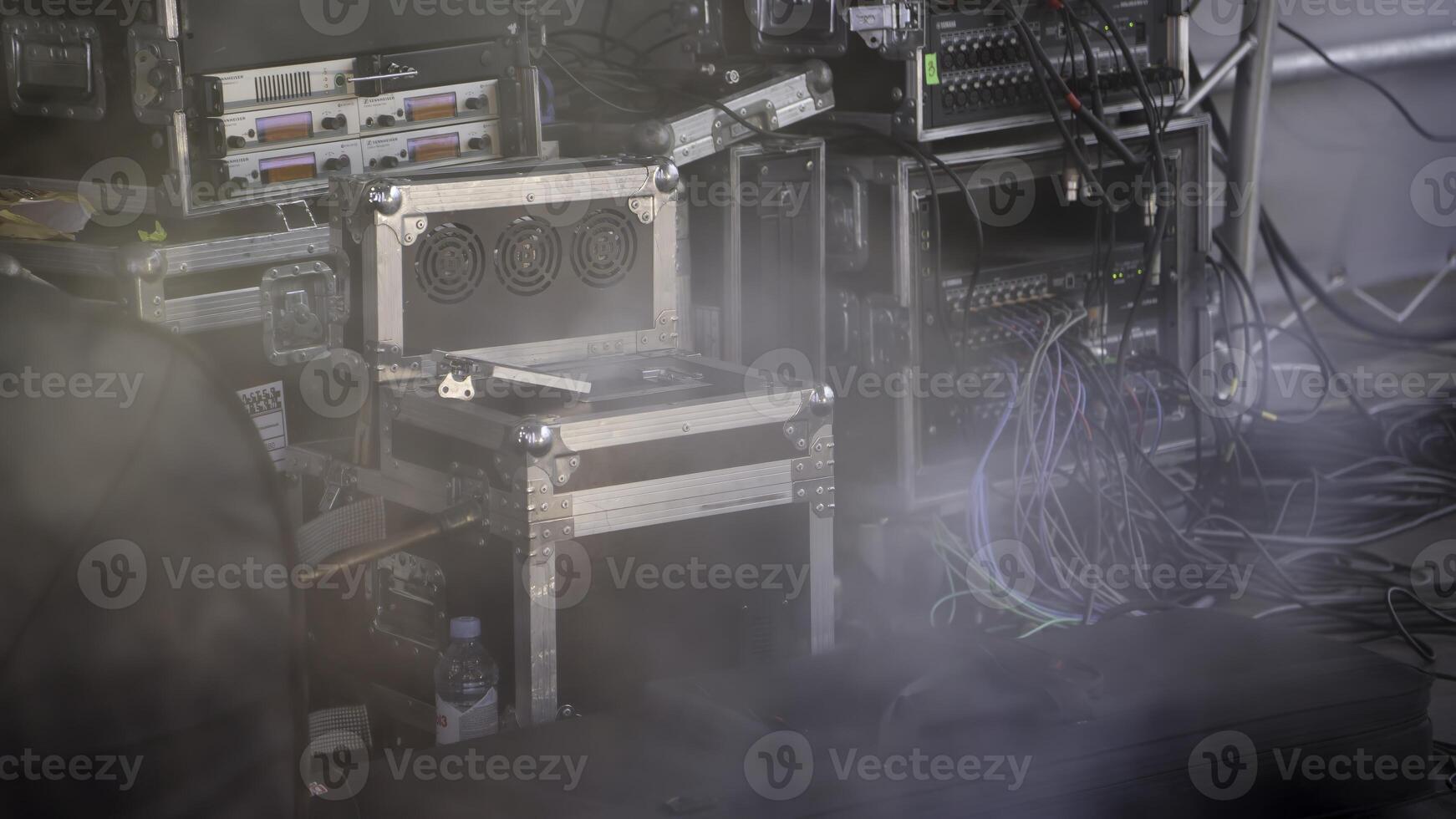 Comprehensive Stage Equipment and Detailed Lighting Setup with Various Types of Cables. Clip photo