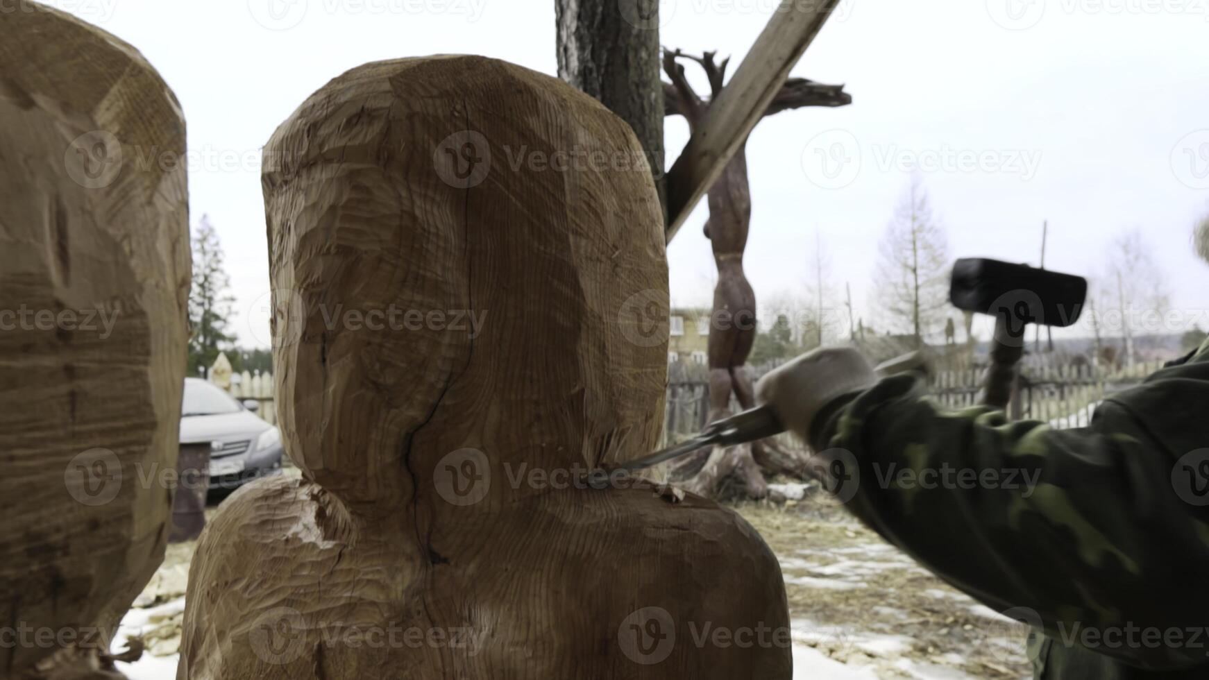 The Art of Wood Carving Process Captured in Impressive Action and Detail for All to See. Stock Clip photo